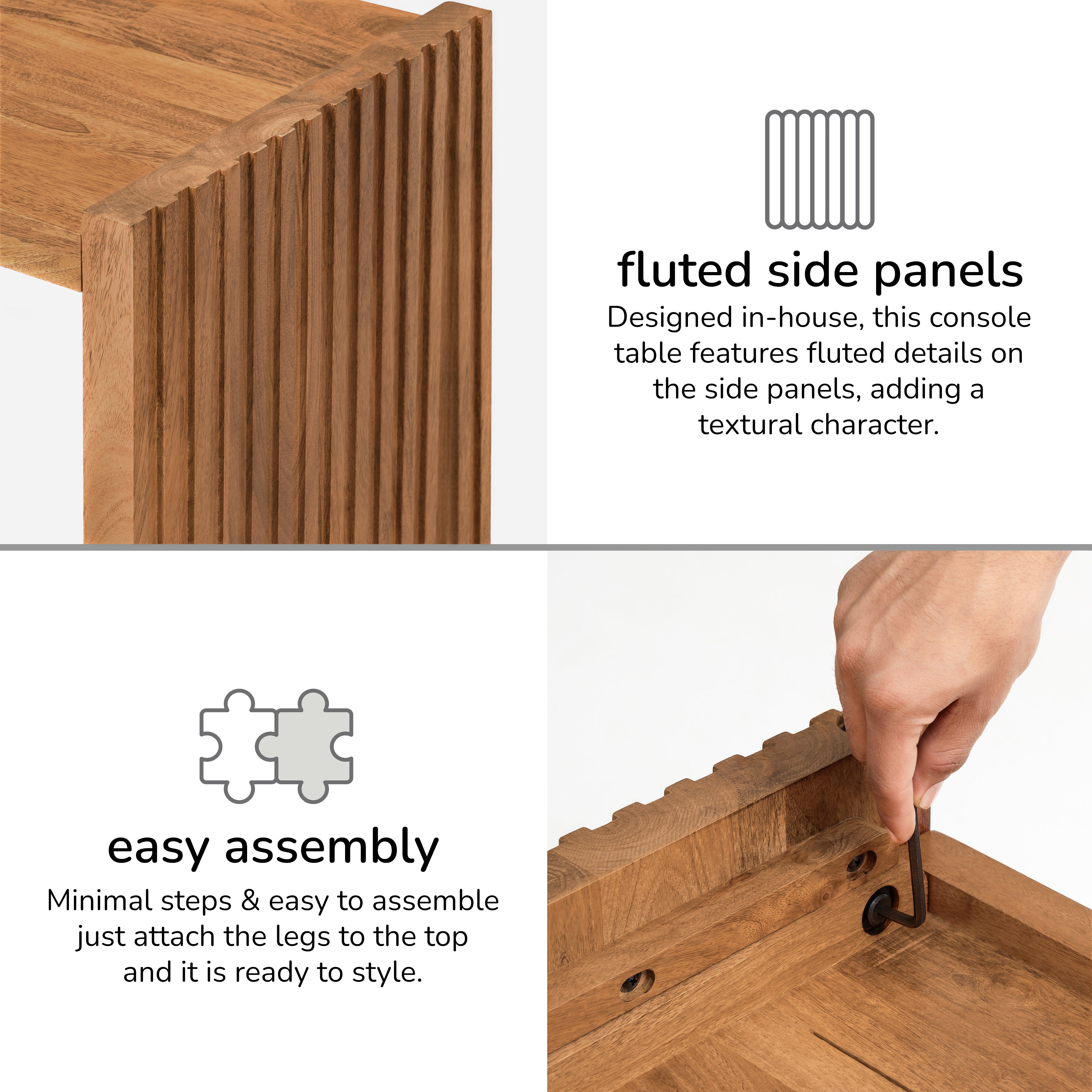 Marli Solid Mango Wood Console Table - Mid Tone Honey