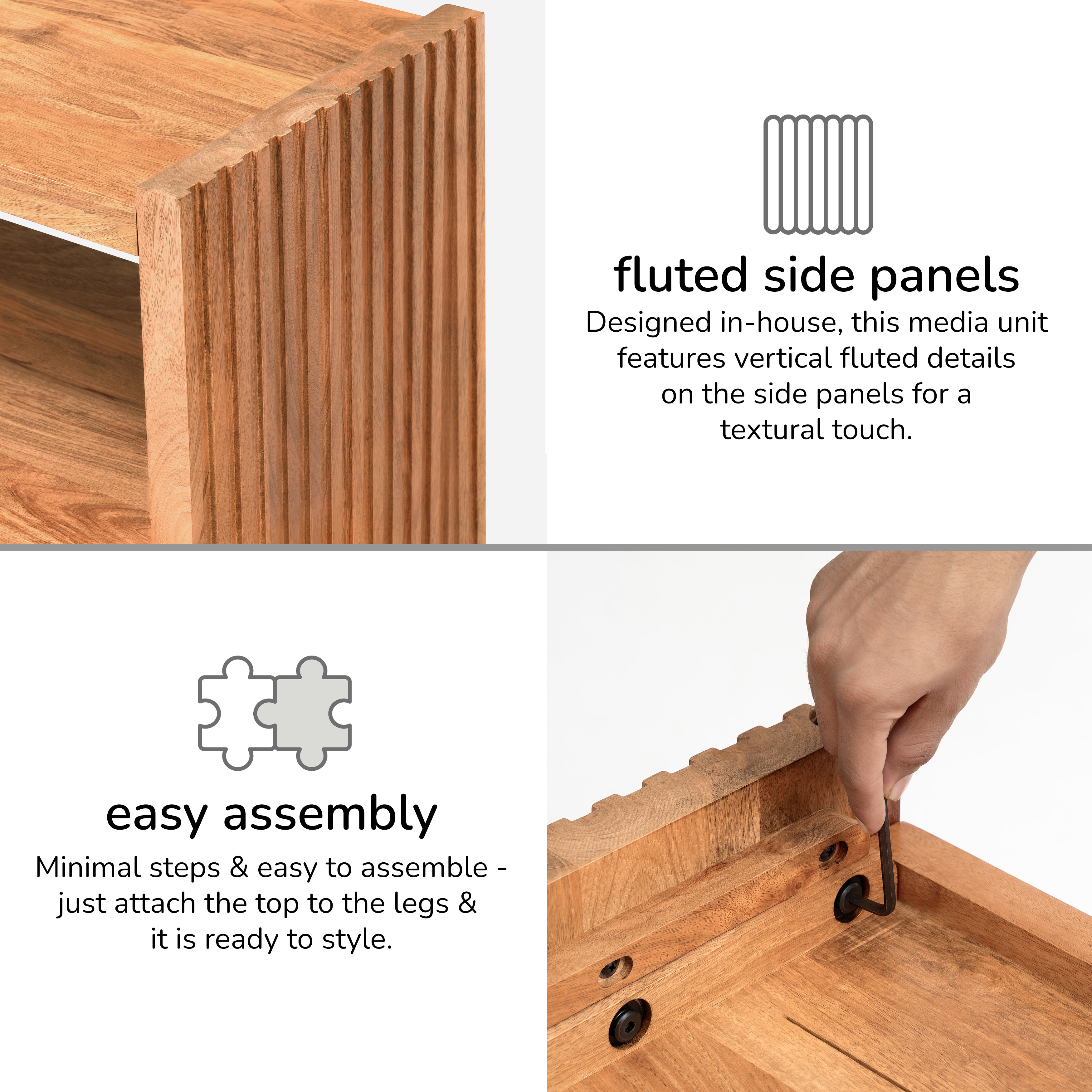 Marli Solid Mango Wood Media Unit - Mid Tone Honey