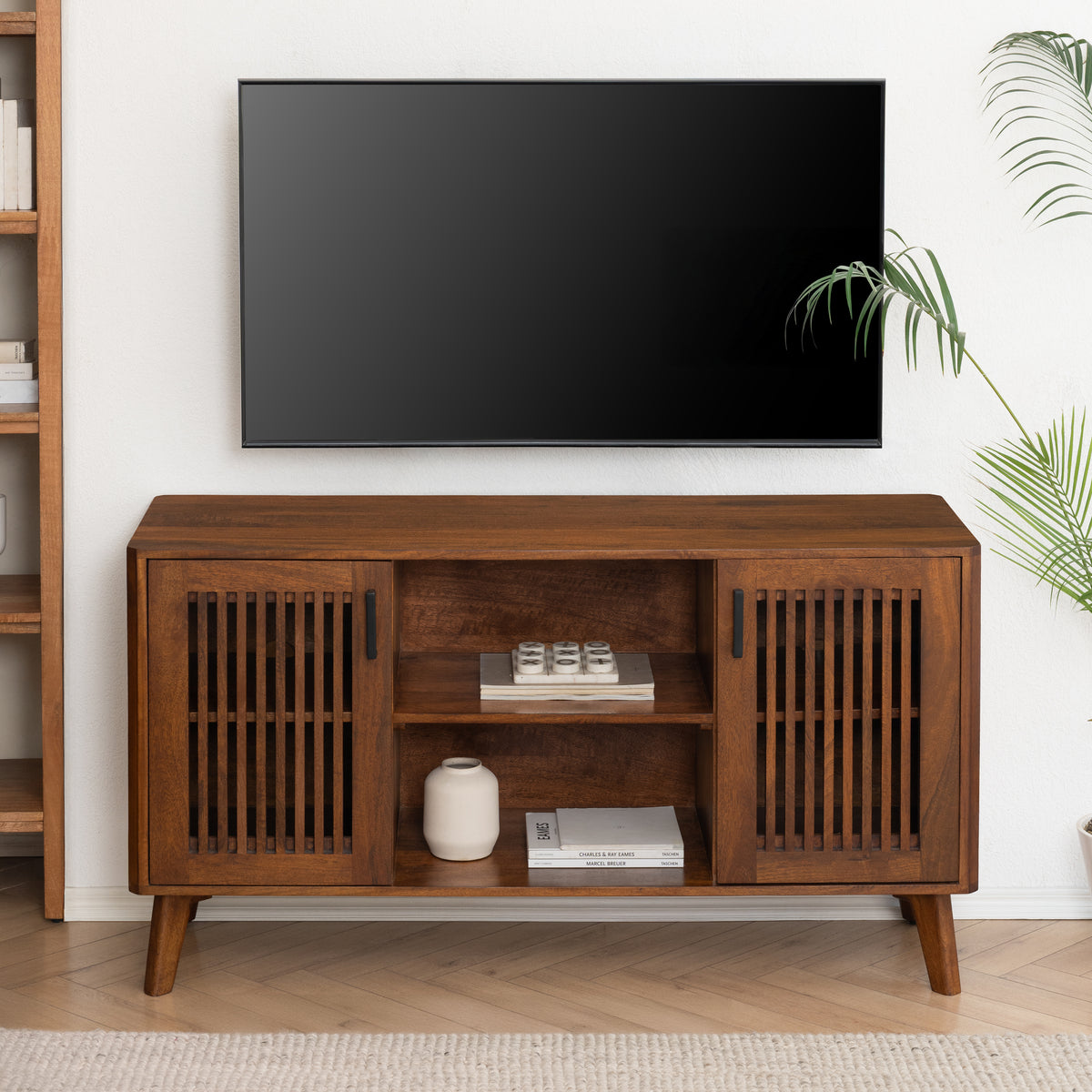 Lennox 2 Door Solid Mango Wood Media Unit - Walnut