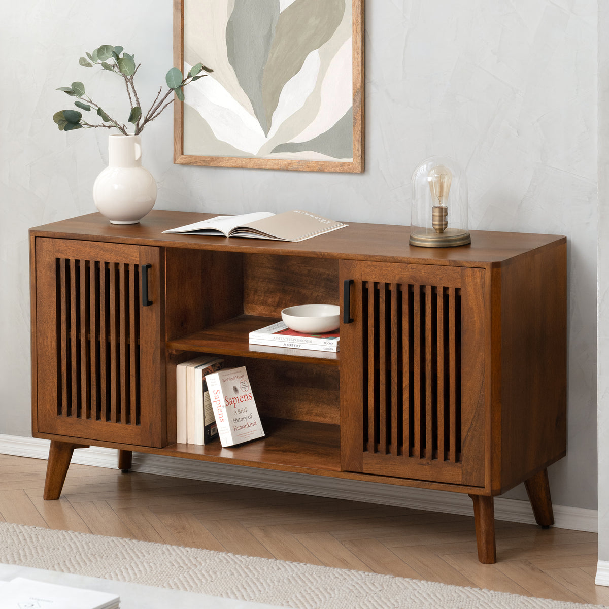 Lennox 2 Door Solid Mango Wood Media Unit - Walnut