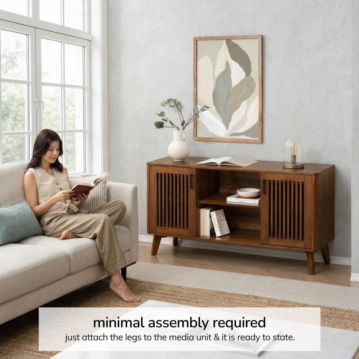 Lennox 2 Door Solid Mango Wood Media Unit - Walnut