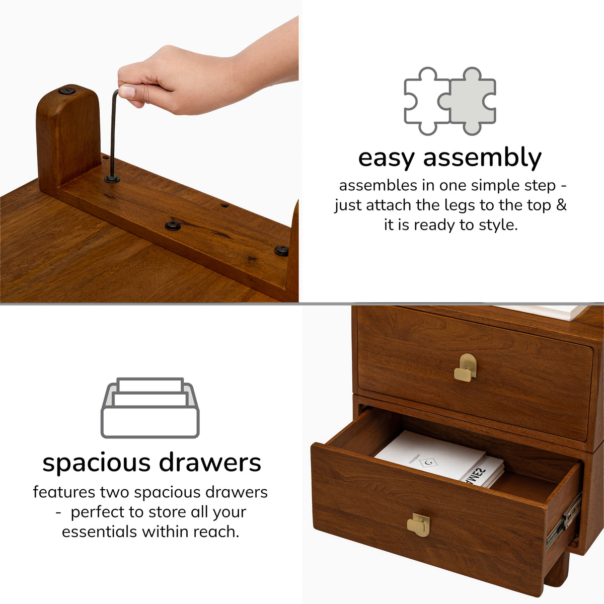 Layla Solid Wood Nightstand - Walnut