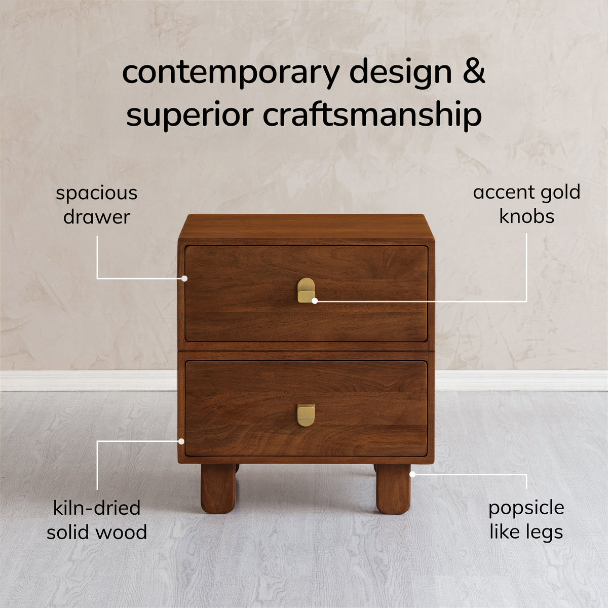 Layla Solid Wood Nightstand - Walnut