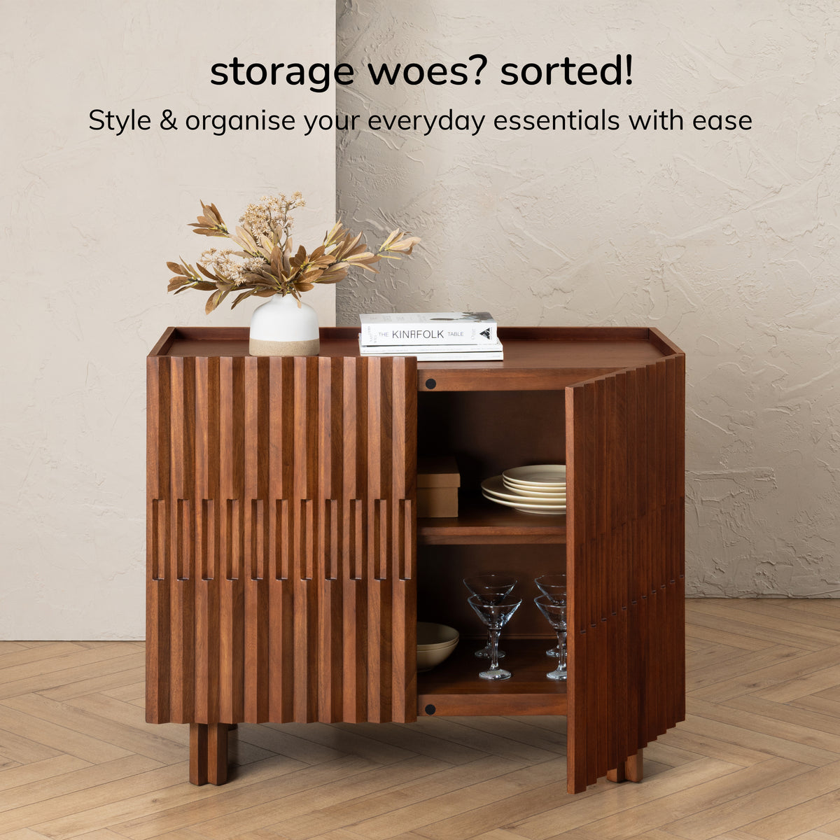Charli Solid Mango Wood Cabinet - Walnut