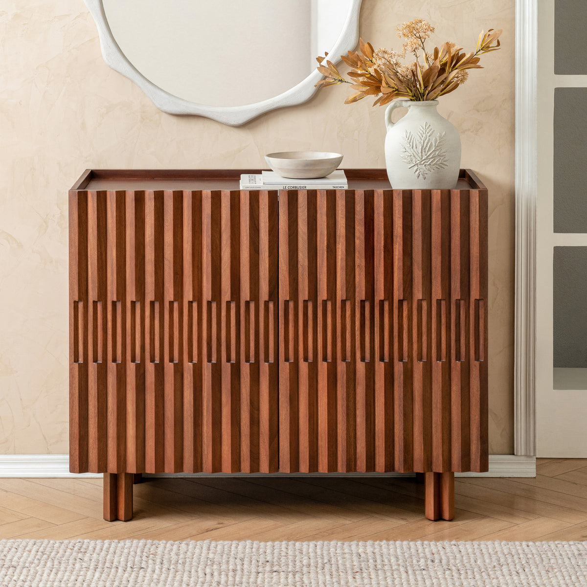 Charli Solid Mango Wood Cabinet - Walnut