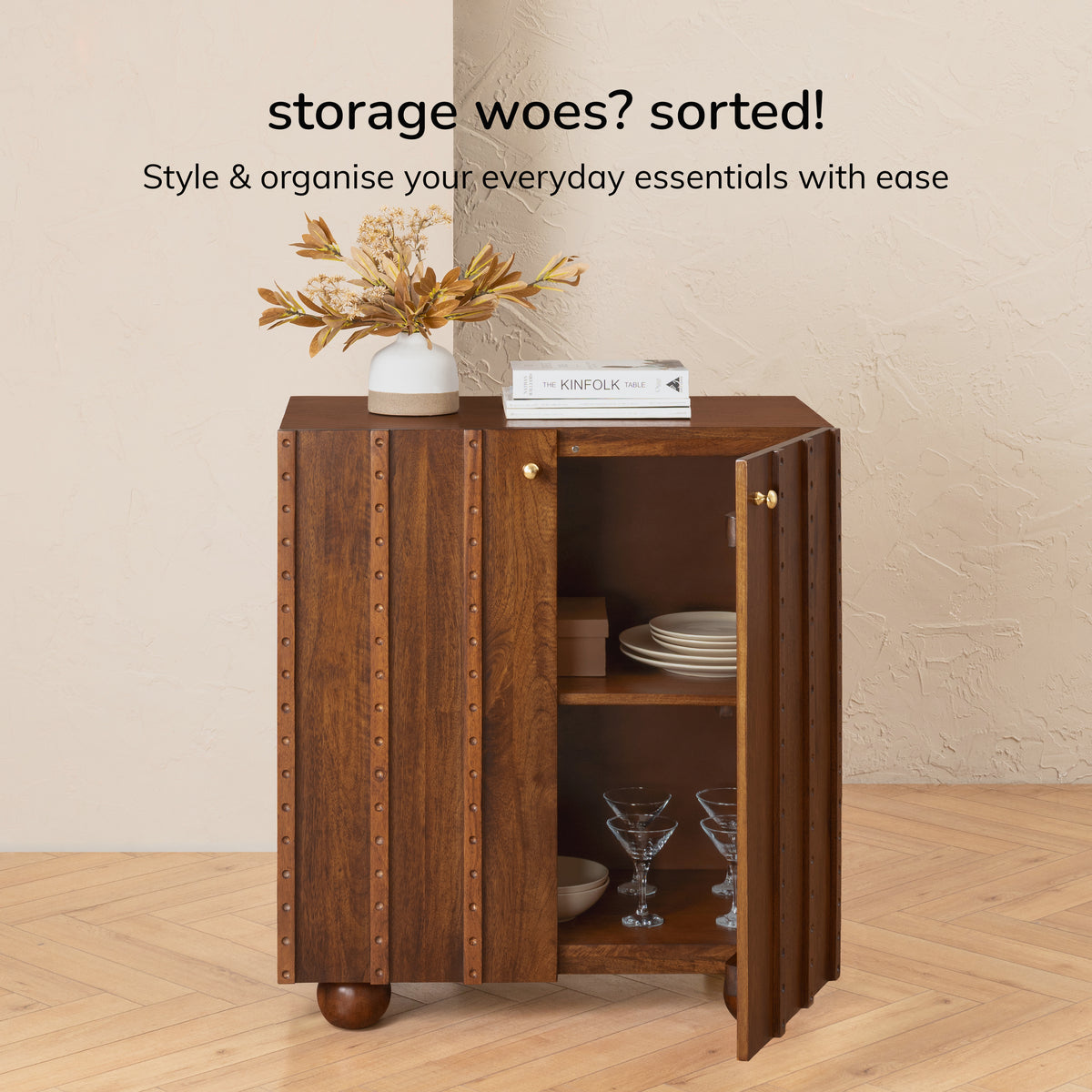 Ola Solid Mango Wood Accent Cabinet - Walnut