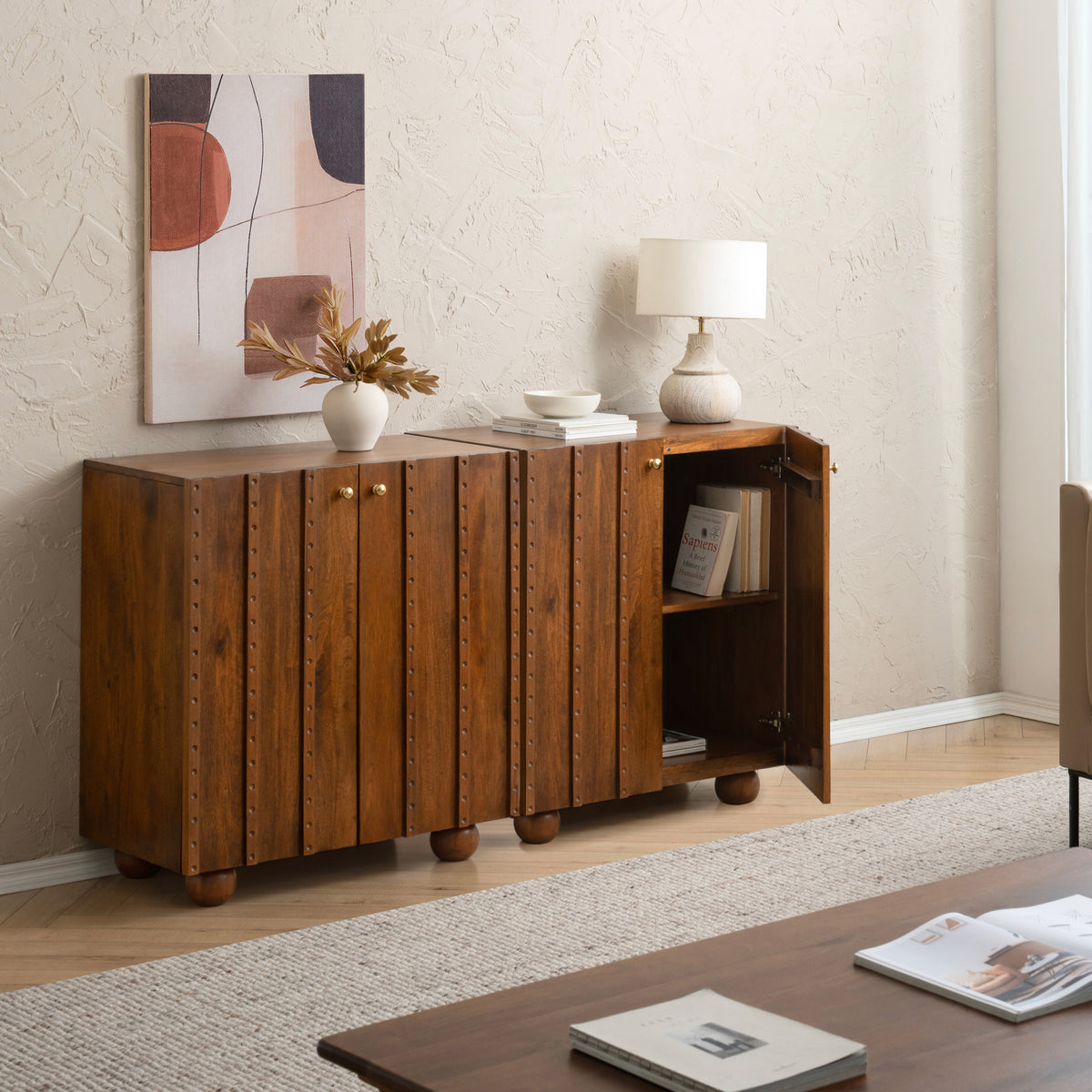 Ola Solid Wood Accent Cabinet - Walnut