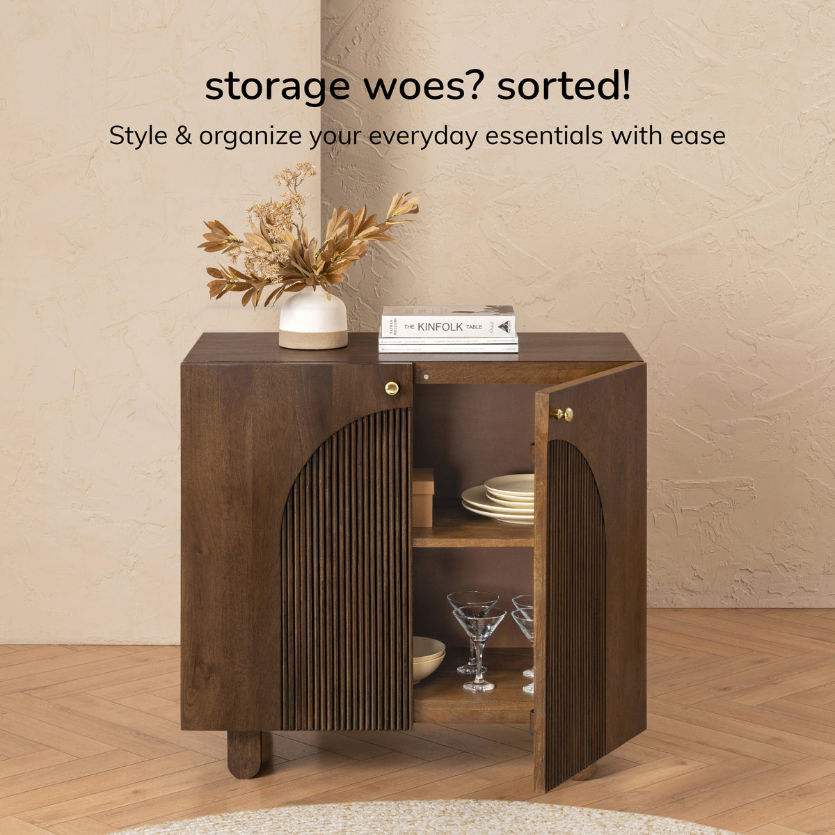 Manci Solid Mango Wood Accent Cabinet - Hazel Brown