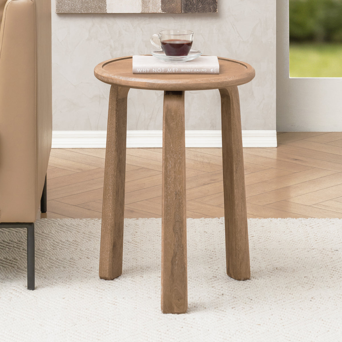 Daisy Solid Wood End Table - Cerused Taupe