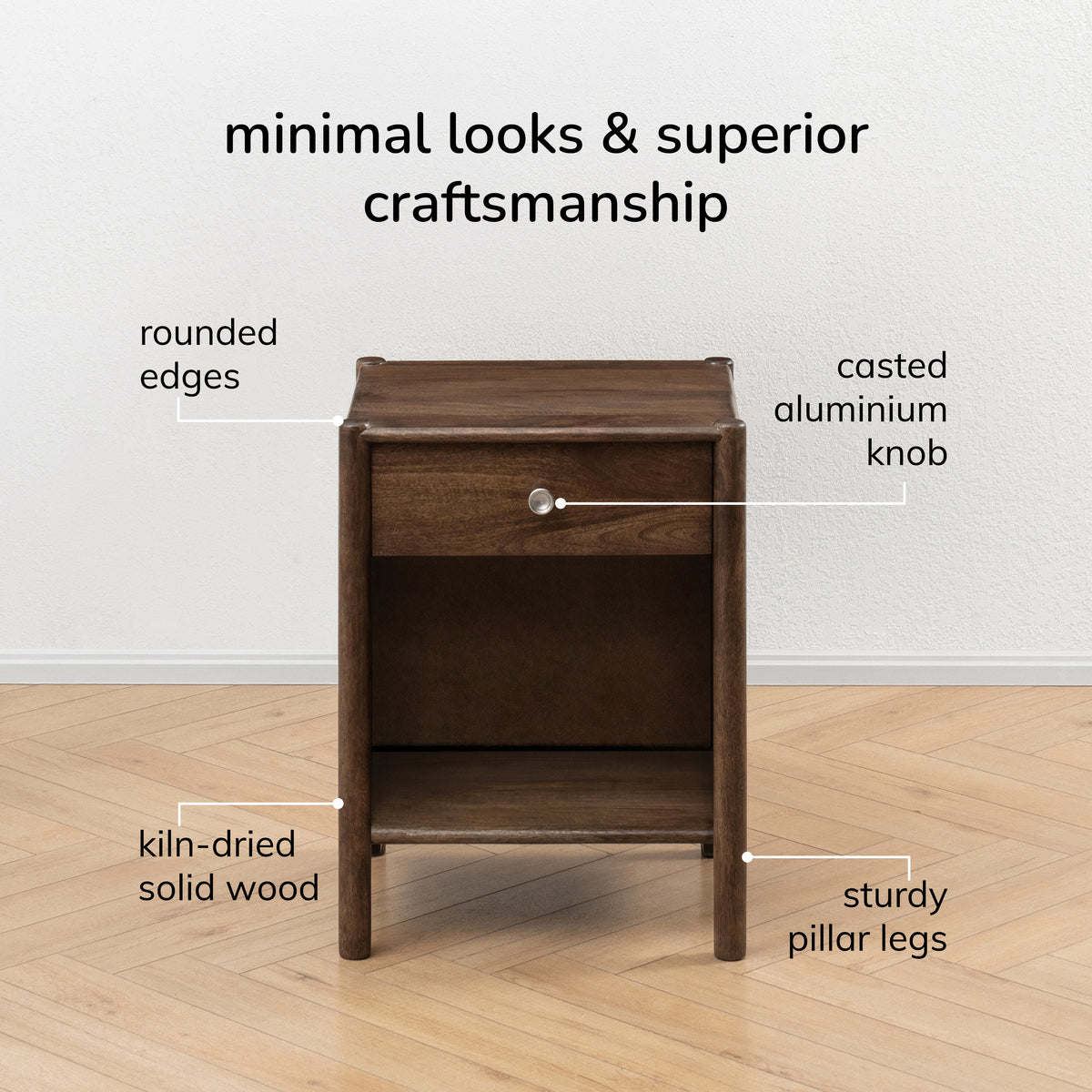 Eden Solid Wood Nightstand - Hazel Brown