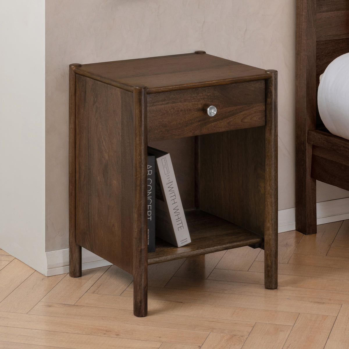 Eden Solid Wood Nightstand - Hazel Brown