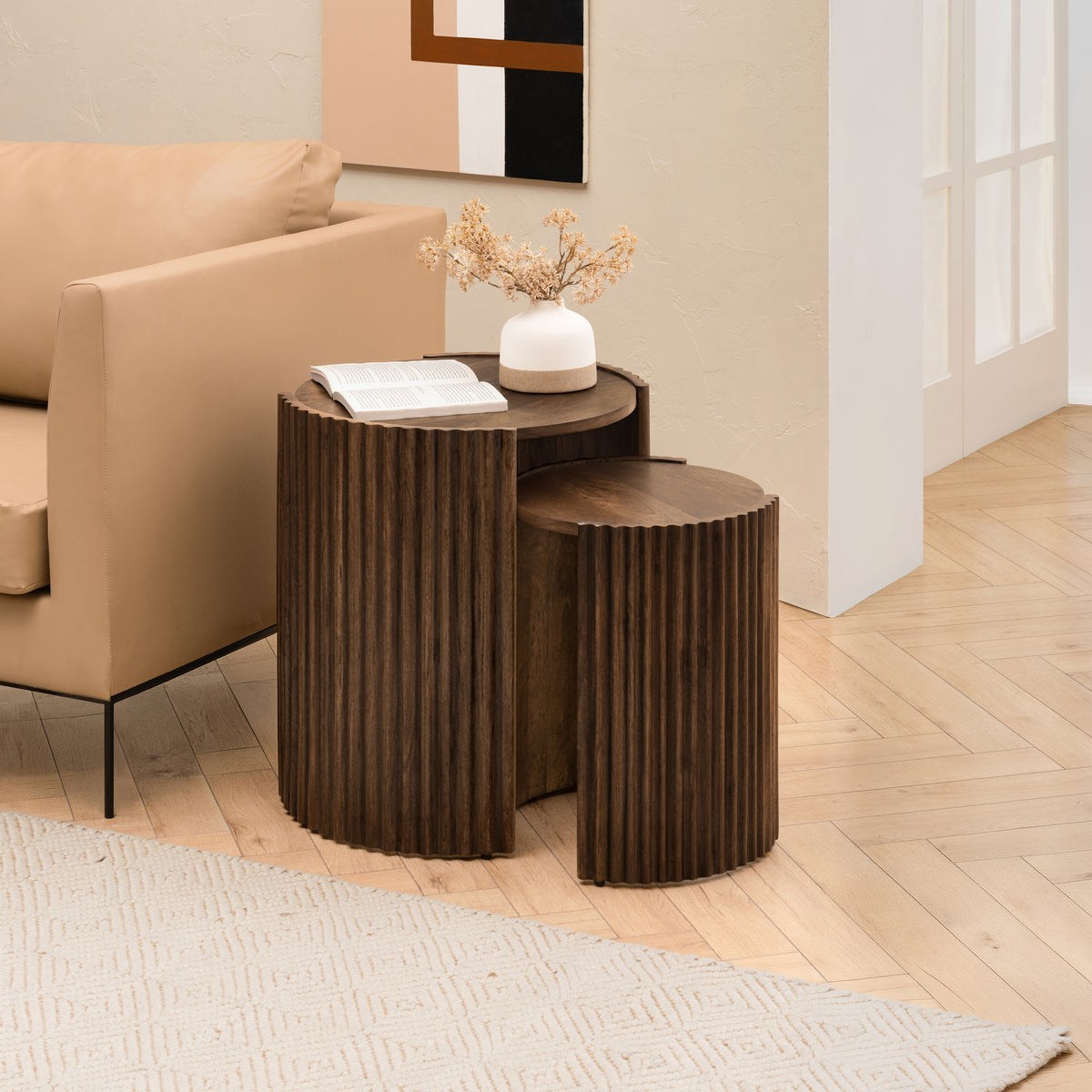 Lenni Solid Wood Nested End Table - Hazel Brown