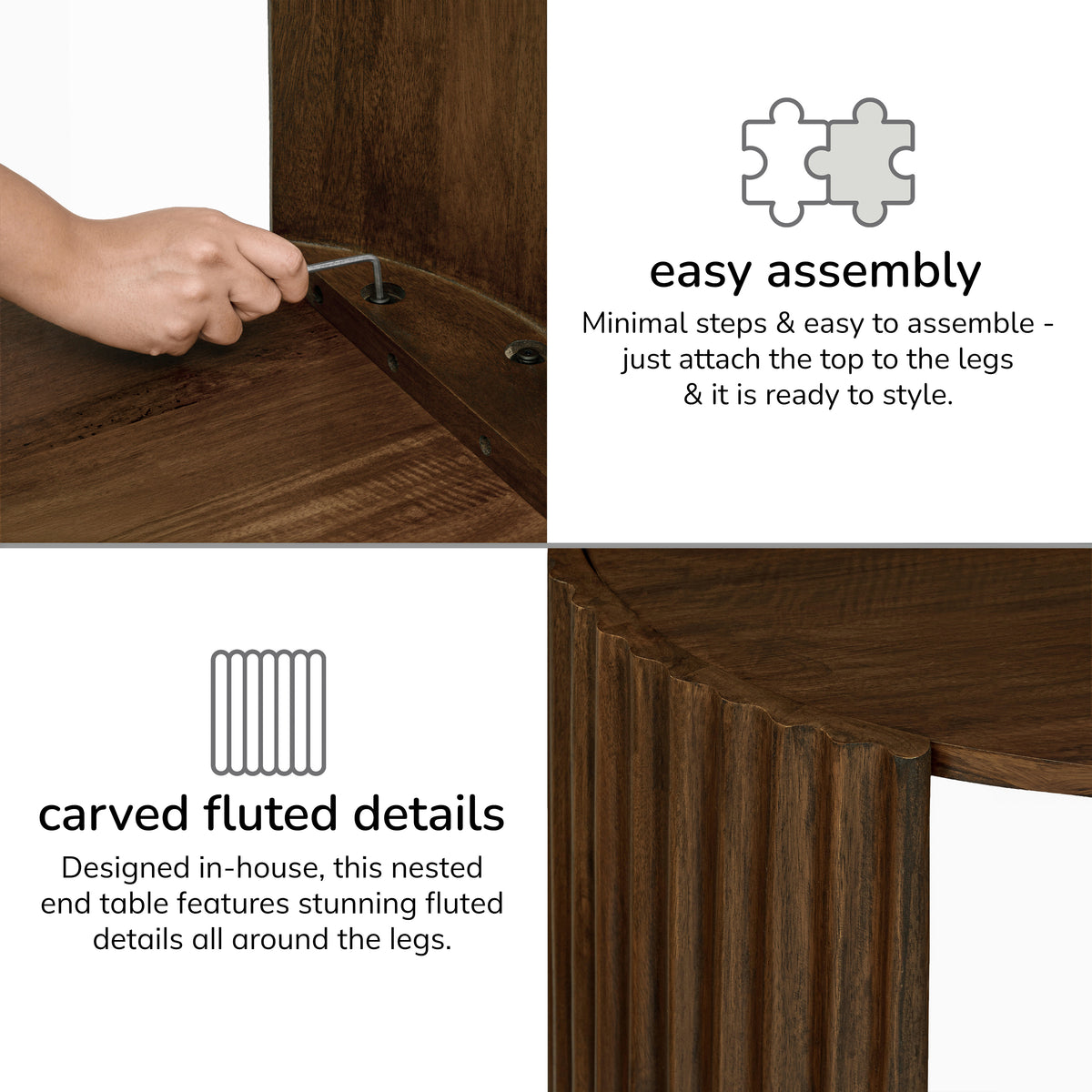 Lenni Solid Wood Nested End Table - Hazel Brown
