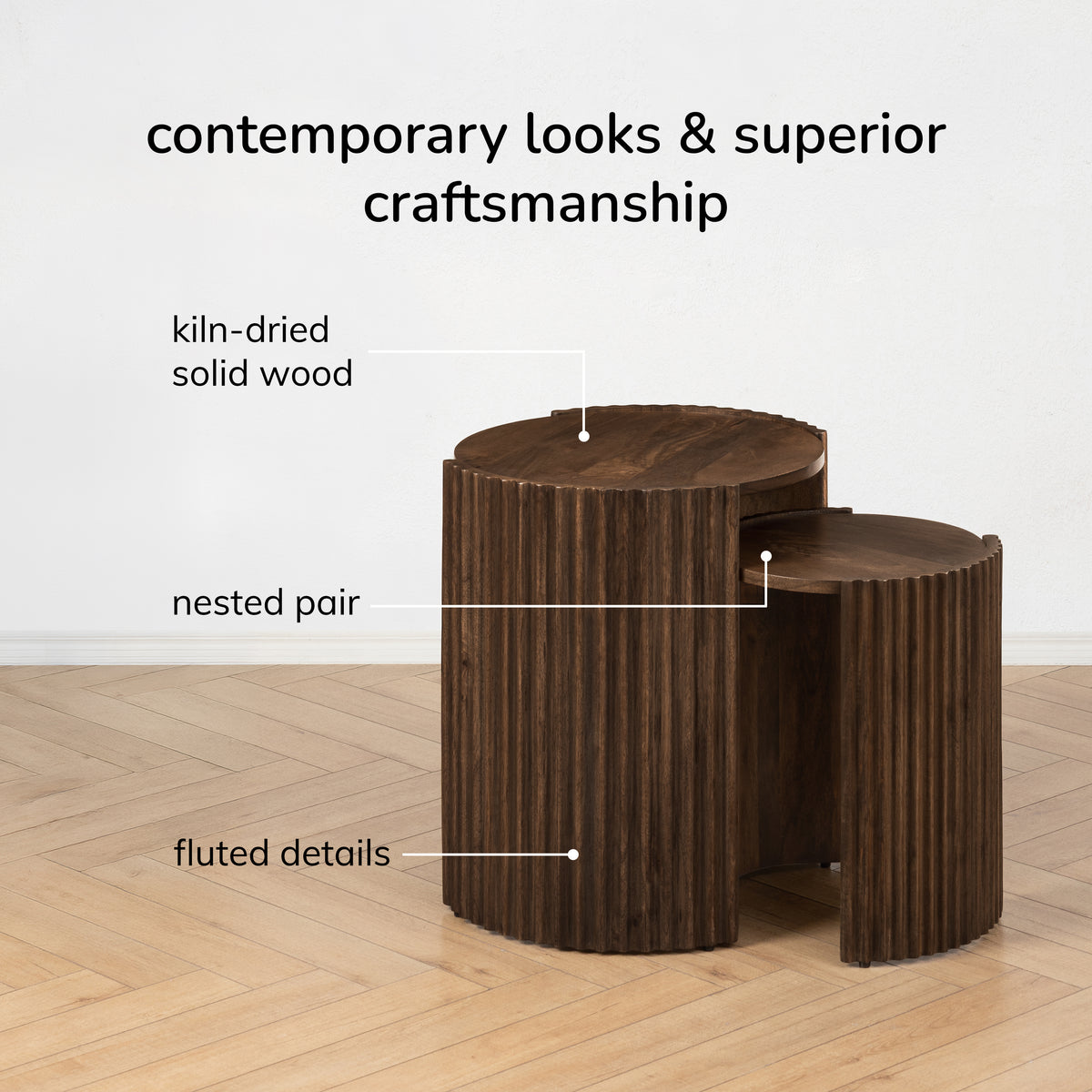 Lenni Solid Wood Nested End Table - Hazel Brown