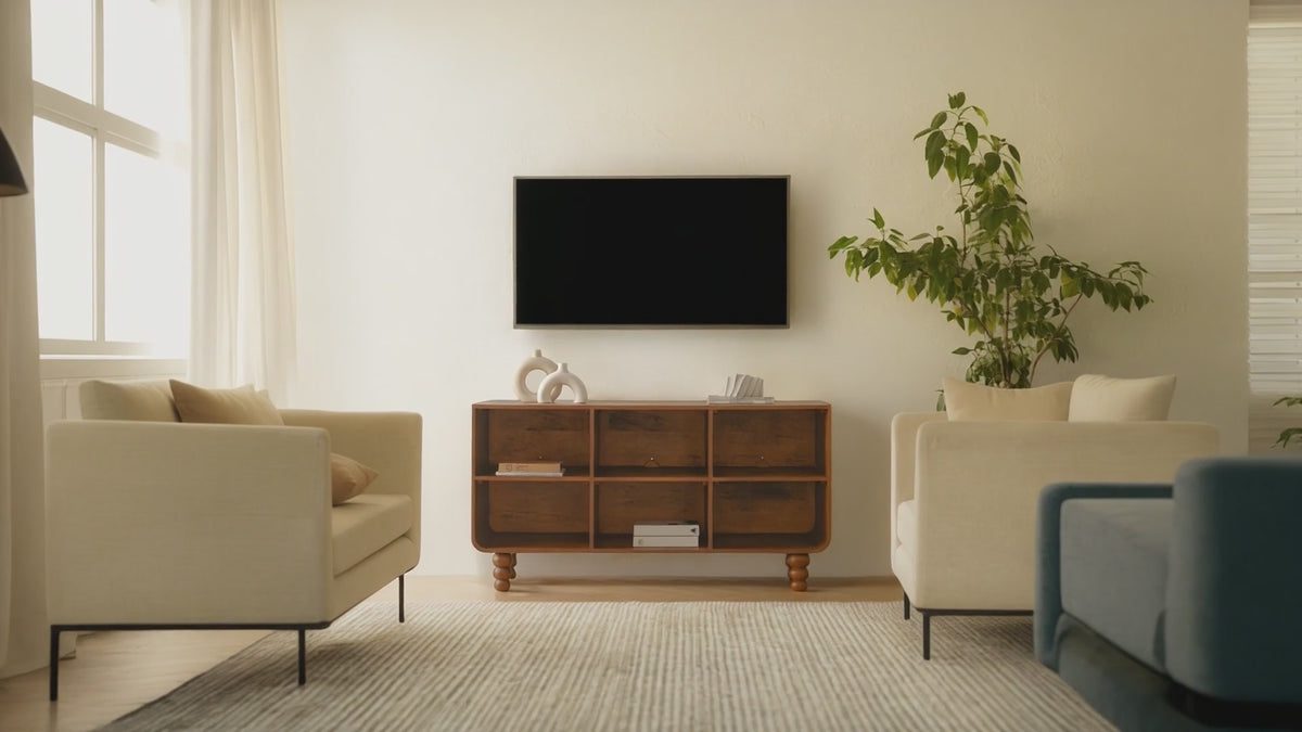 Safi Open Shelves Solid Wood Media Unit - Walnut.